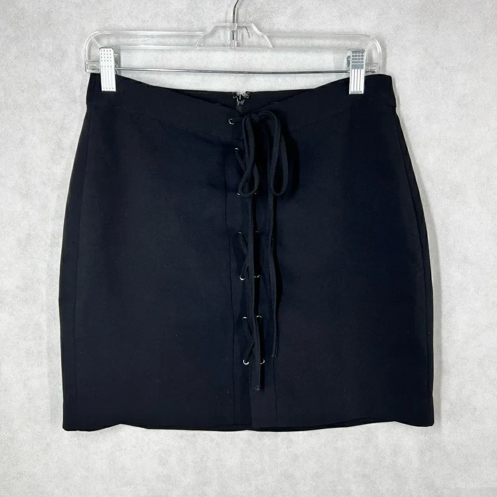 Madewell Black Lace Up Crepe Mini Skirt